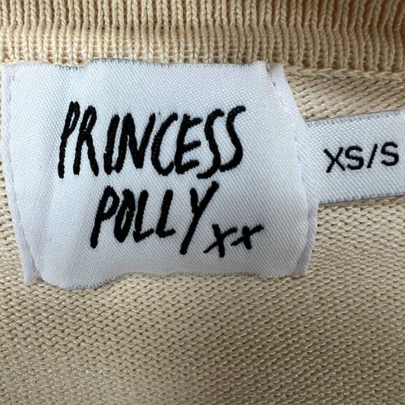 Princess Polly Cream Ribbed Knit Short Sleeve Collared Button Down Bodysuit / XS - Picture 7 of 8